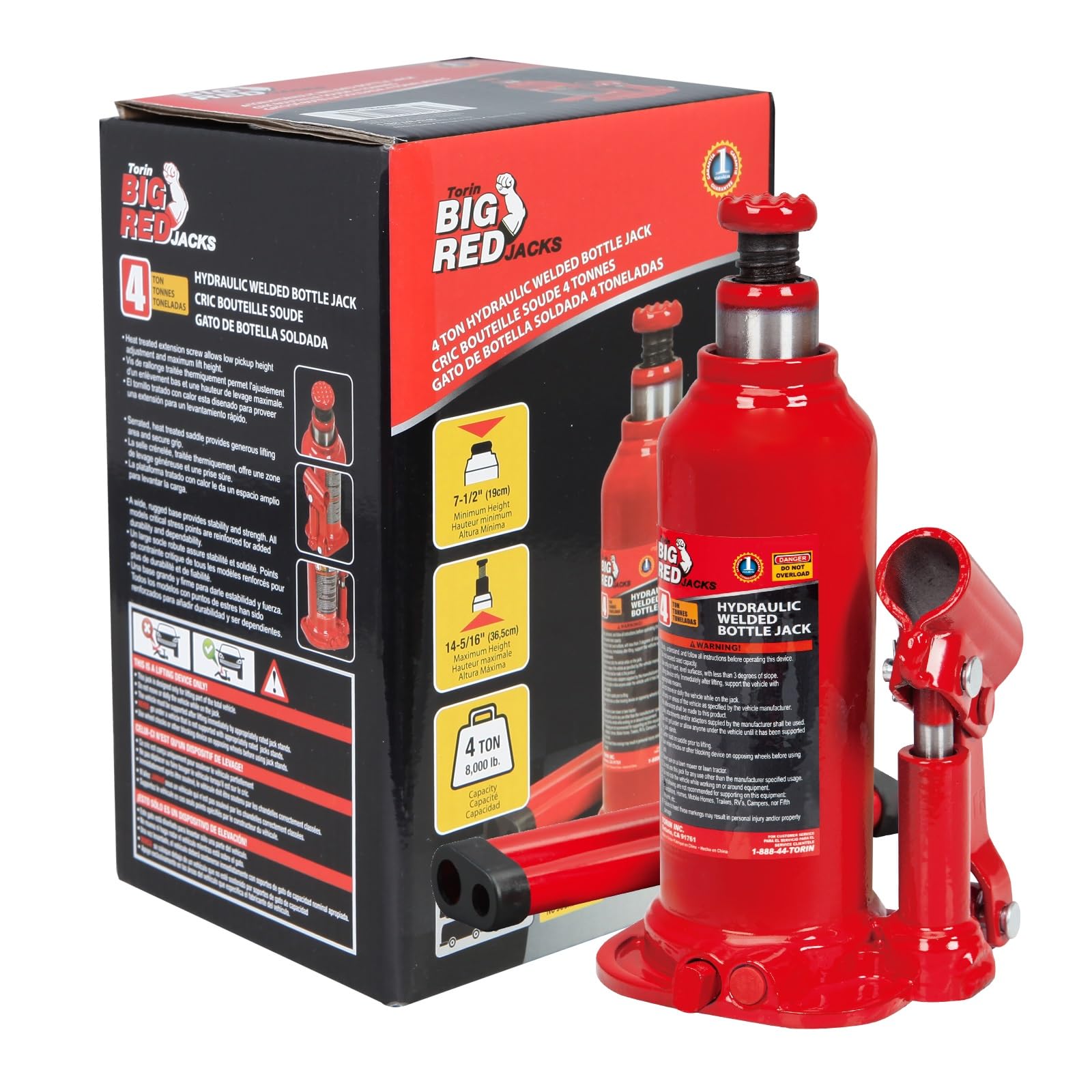 Torin T90603 Big Red Hydraulic Bottle Jack, 6 Ton Lift Capacity